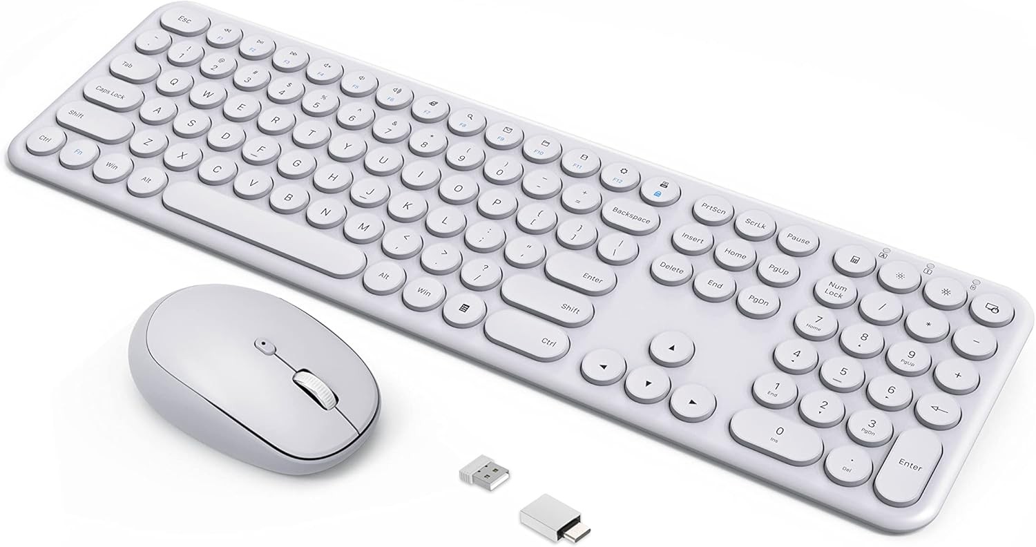 Wireless Keyboard Mouse Combo - 2.4Ghz Aesthetic Quiet Keyboard and Mouse Wireless - 110 Keys Full Size Ultra-Thin Keyboard for Laptop, Computer, PC, Notebook, Windows, Mac OS (Gray)