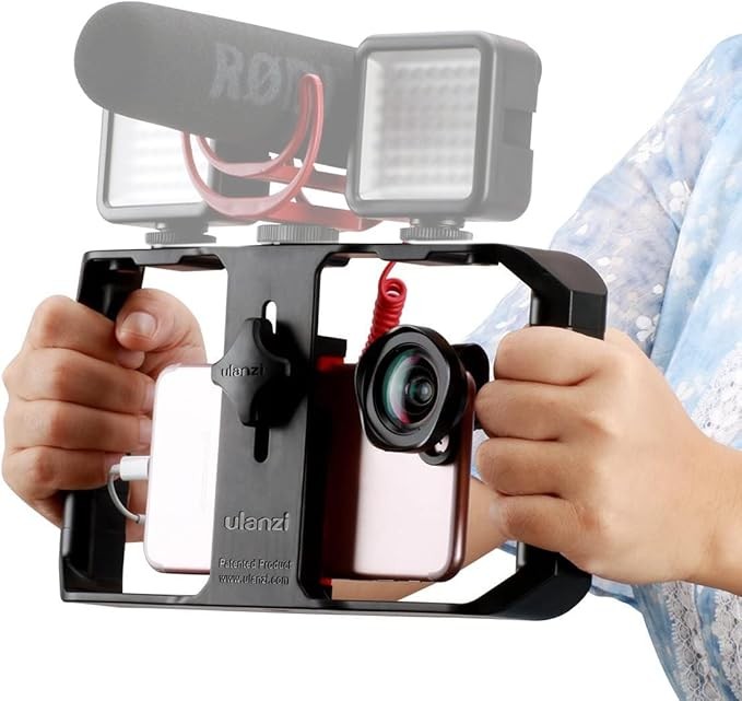 Ulanzi U Rig Pro Video Rig for iPhone, Phone Stabilizer Rig w Triple Cold Shoe Mount,Phone Tripod Mount for iPhone 11 Pro Max XS Max X 8 7 6 plus OnePlus 7 Pro Samsung Google Pixel Vlogging Filmmaking