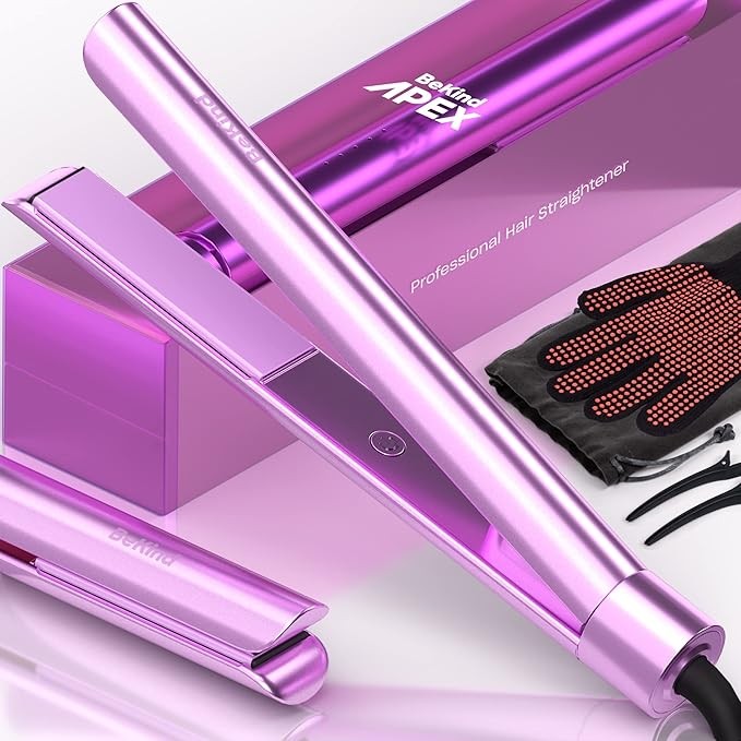 Bekind Apex 2-in-1 Hair Straightener Flat Iron | 1“ 460°F Straightener and Curler for All Hairstyles | UltraSmooth Tech | 15s Fast Heating & Temp Memory | Gift Set for Girls Women (Apex Peach)