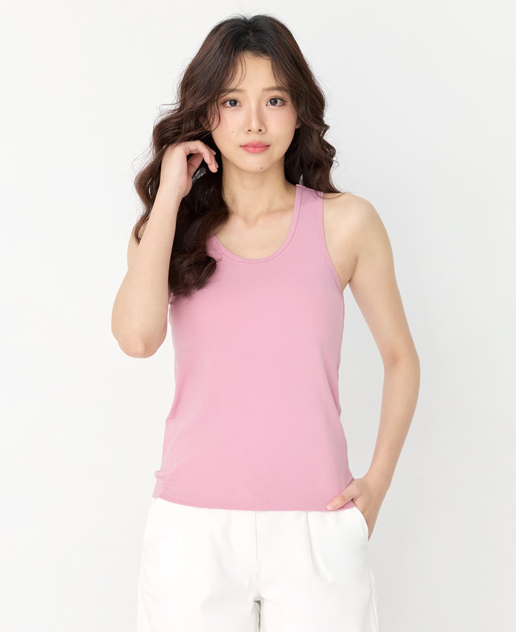 Women's round neck solid color backless vest