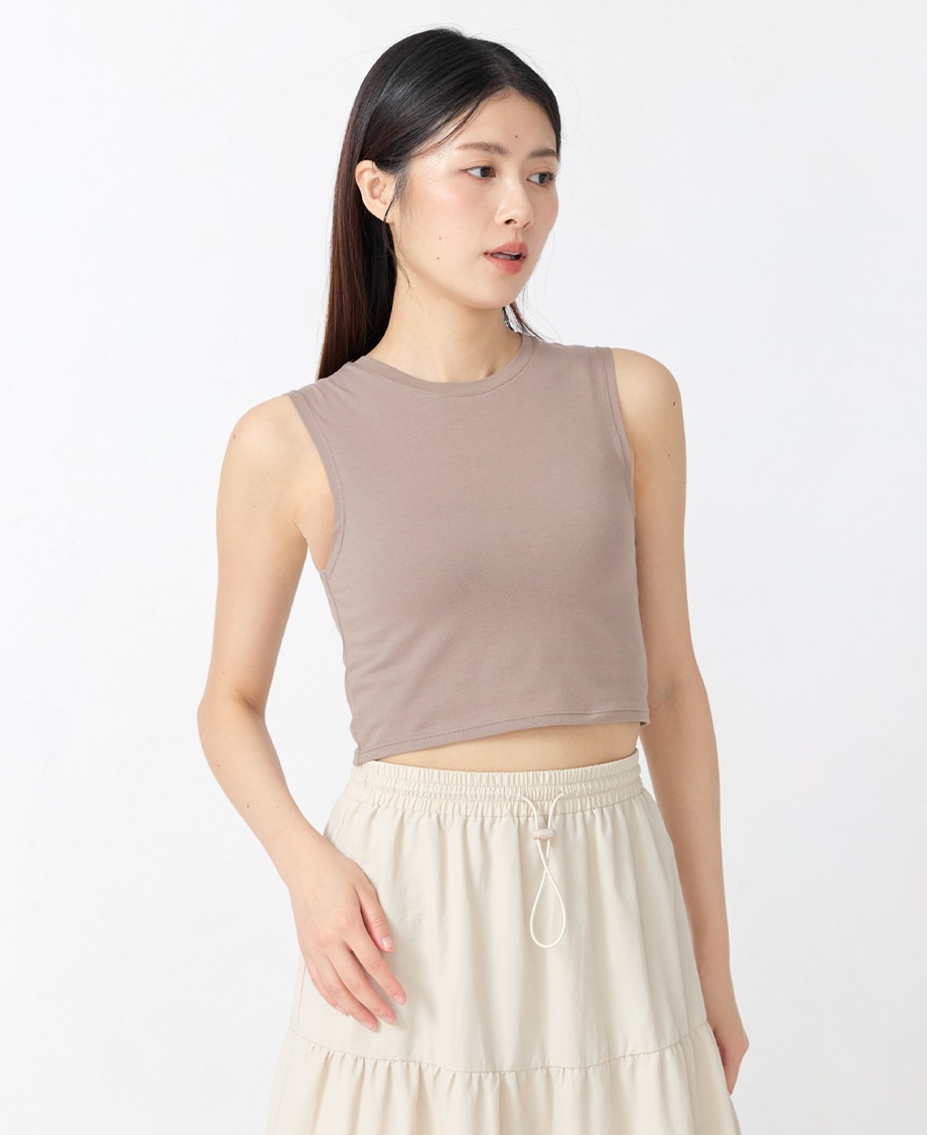 Women's round neck cotton elastic wide shoulder short vest