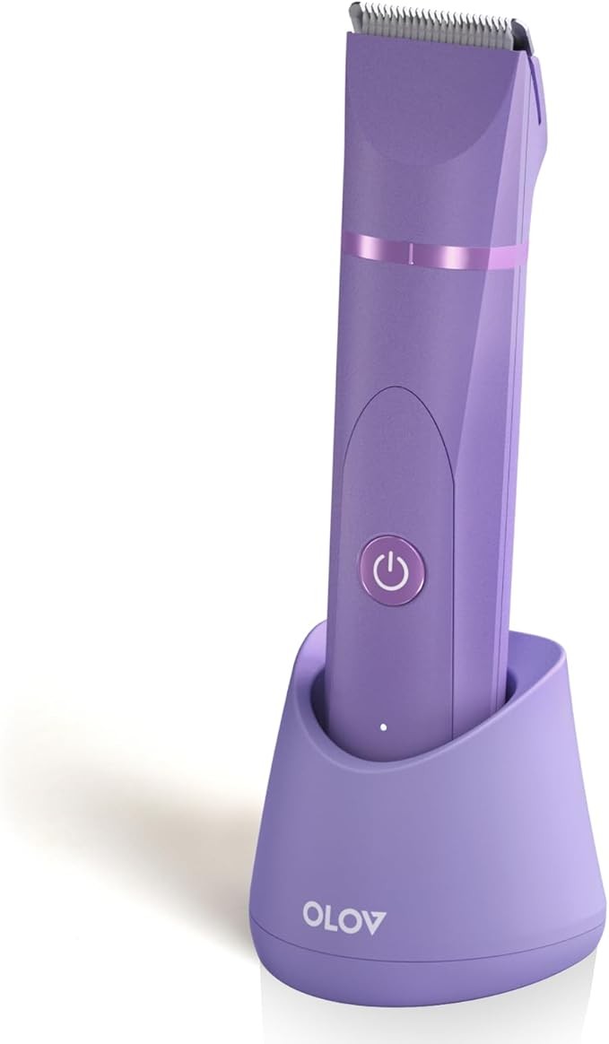 OLOV Electric Body Hair Trimmer - Groin Trimmer for Men - Bikini Trimmer for Women - Wet and Dry Shaver, Replaceable Ceramic Head, USB Charging Base, Waterproof Hygienic Shaver, Purple