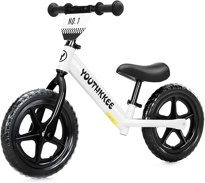 12 Inch Toddler Balance Bike for 2-5 Year Olds, No-Pedal Bike with Tool-Free Adjustable Seat, Quick Assembly, Gift for 2-3 Year Old Boys & Girls with Customizable Plate