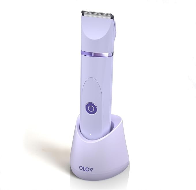 OLOV Electric Body Hair Trimmer - Groin Trimmer for Men - Bikini Trimmer for Women - Wet and Dry Shaver, Replaceable Ceramic Head, USB Charging Base, Waterproof Hygienic Shaver, Purple