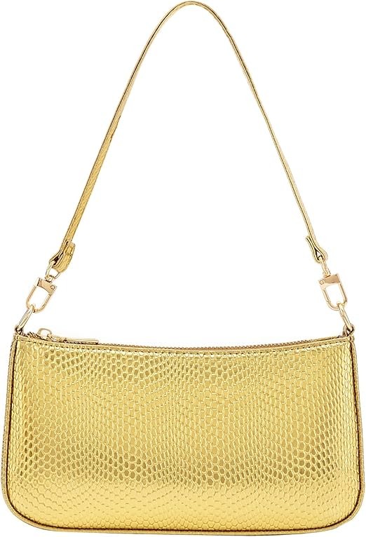 NIUEIMEE ZHOU Shoulder Bag for Women Retro Vegan Leather Classic Clutch Tote HandBags Purses with Zipper Closure Color: Gold