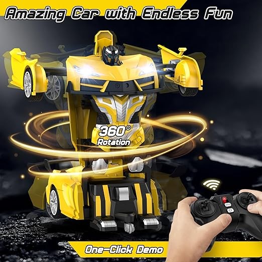Remote Control Car，Transform Robot RC Cars with Cool LED Headlights, 2.4Ghz Toys Car with 360 Degree Rotation and One-Button Deformation, Christmas Birthday Gifts for Boys Girls