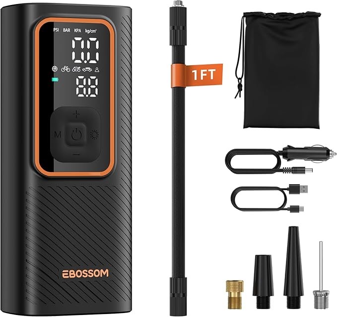 Tire Inflator Portable Air Compressor I7 Pro, Car Air Pump with Pressure Gauge, 150 PSI Cordless Tire Inflator Rechargeable with Display & LED for Car, Motocycle, Bikes, Balls, Swim Ring