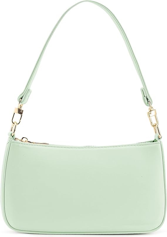 NIUEIMEE ZHOU Shoulder Bag for Women Retro Vegan Leather Classic Clutch Tote HandBags Purses with Zipper Closure Color: Light Green