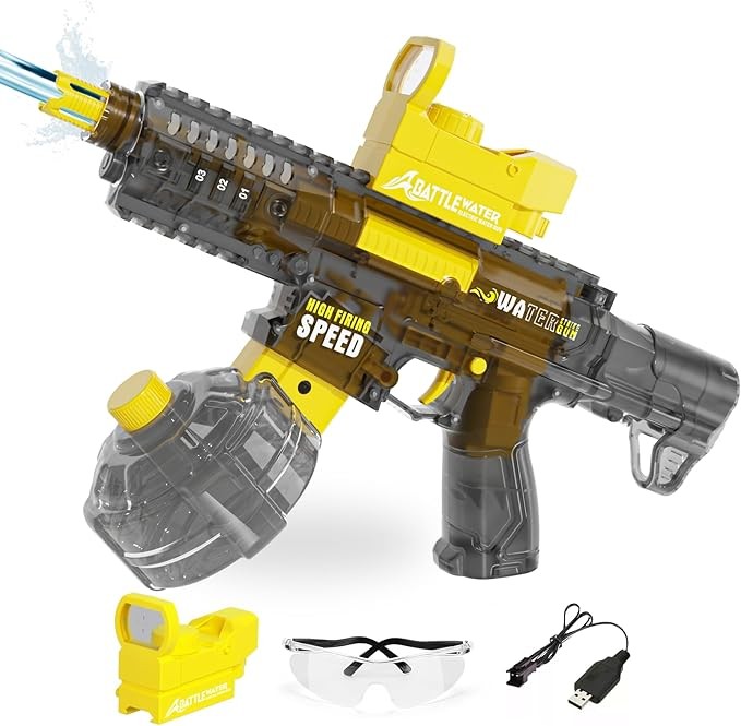 Electric Water Gun for Adults Kids, Automatic Water Gun Toy for Kids Ages 4-8 8-12, Large Capacity High Power, 32ft Ultra-Long Range, Summer Pool Outdoor Beach Water Toys for Boys Girls（Yellow）