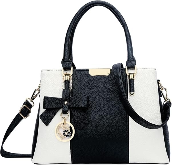 Women's Zipper Compartment Wallets and Tote Bags Top Handle Crossbody Bags Shoulder Bags Women's Bags Color: A-black White