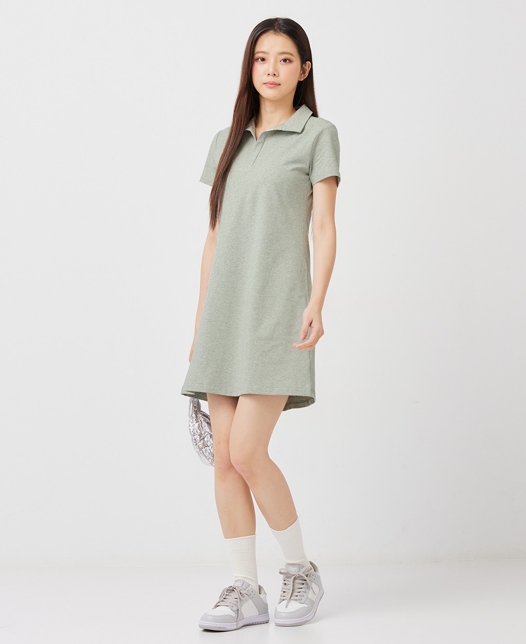Women's POLO collar cotton stretch straight dress