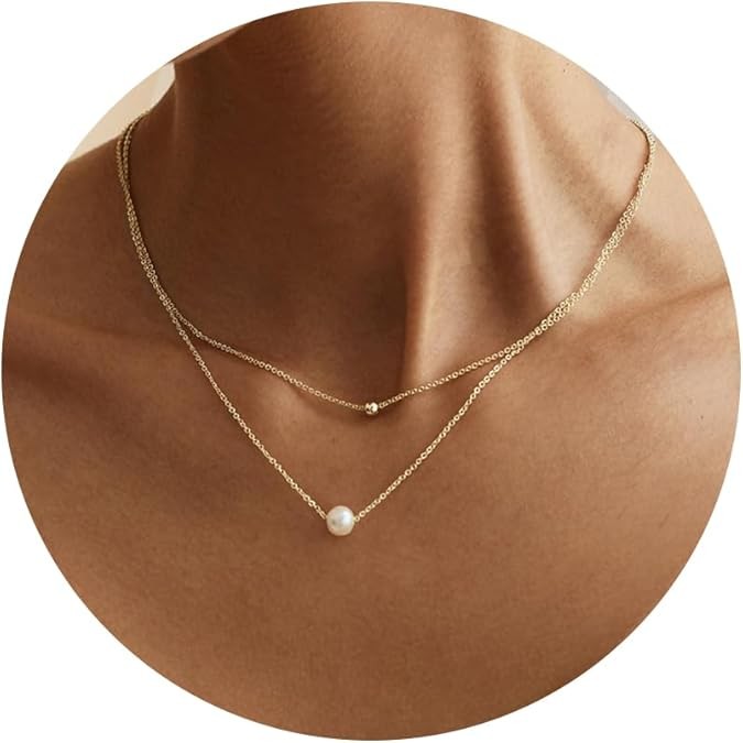 Pearl Necklace for Women- 14K Gold-plated/White Gold-plated Dainty Pearl Necklace for Women Color: Gold layered 316