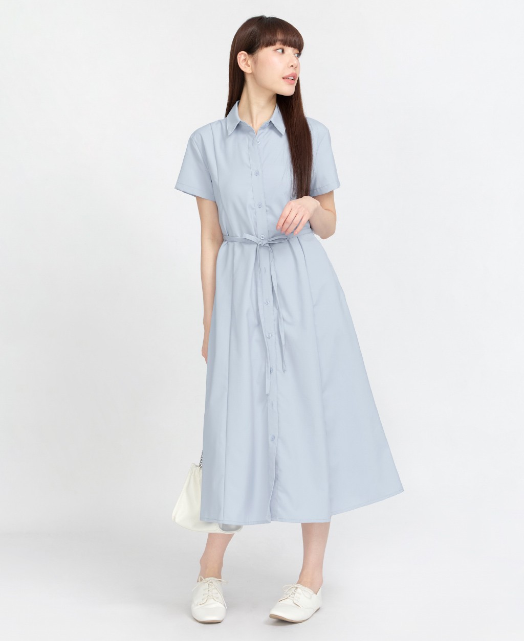 Ladies shirt collar tie long dress