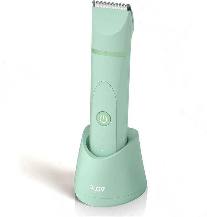 OLOV Electric Body Hair Trimmer - Groin Trimmer for Men - Bikini Trimmer for Women - Wet and Dry Shaver, Replaceable Ceramic Head, USB Charging Base, Waterproof Hygienic Shaver, Green