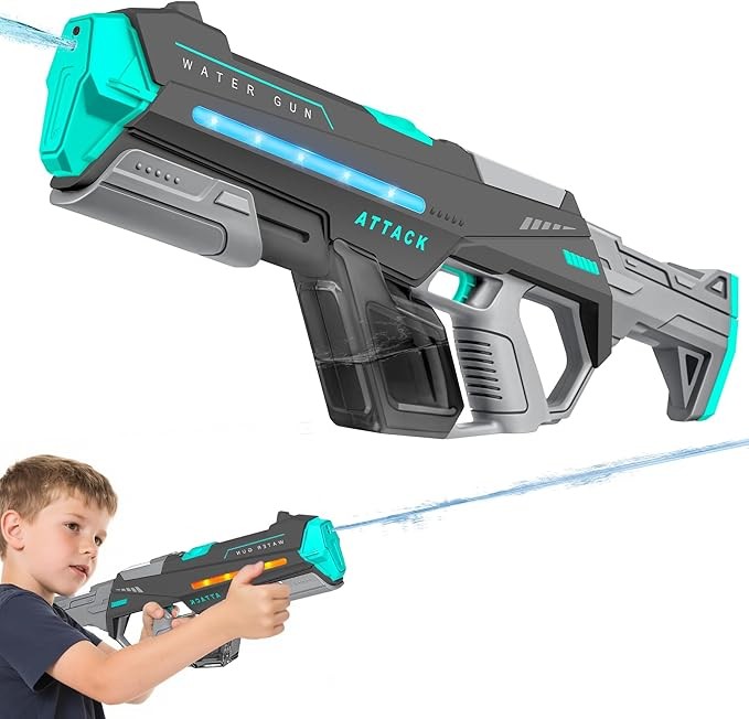 Electric Water Guns for Adults, Squirt Guns for Kids with Light Up and Large Capacity, Powerful Water Gun Up to 28-32FT Range for Summer Swimming Pool Party Beach Outdoor Activity(Gray)