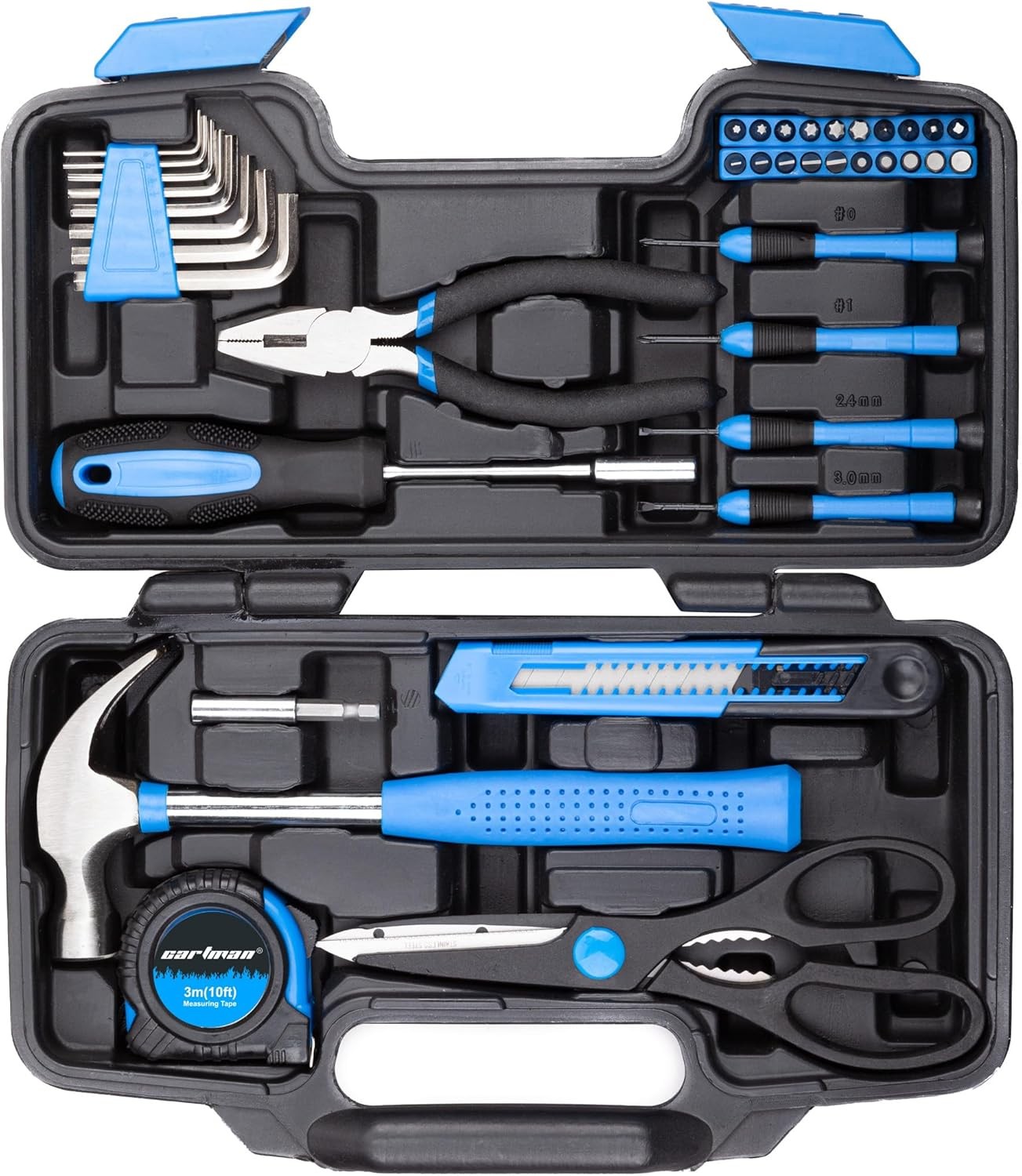 CARTMAN 39 Piece Tool Set General Household Hand Kit with Plastic Toolbox Storage Case  Color: Blue