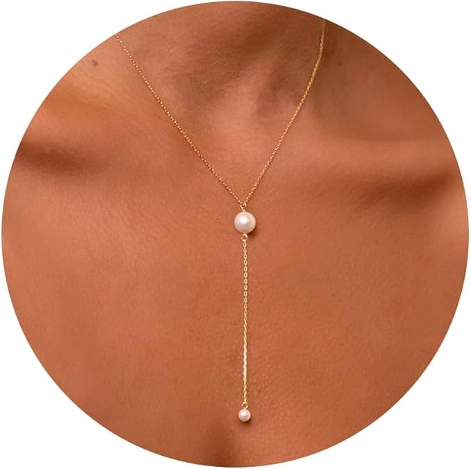 Pearl Necklace for Women- 14K Gold-plated/White Gold-plated Dainty Pearl Necklace for Women Color: Y-necklace